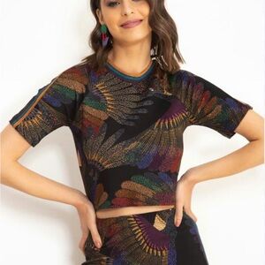 FARM Rio Multicolor Feather Print Crop Top